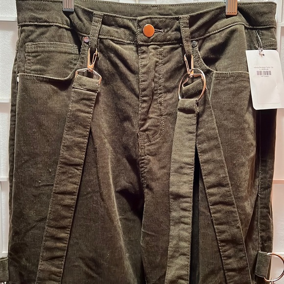 CARGO BONDAGE PANTS;OLIVE Corduroy , adjustable straps - Picture 3 of 7